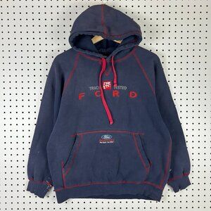Ford Racing Hoodie Medium Vtg Worn Y2K Faded Track‎ Tested Sweatshirt Blue Red